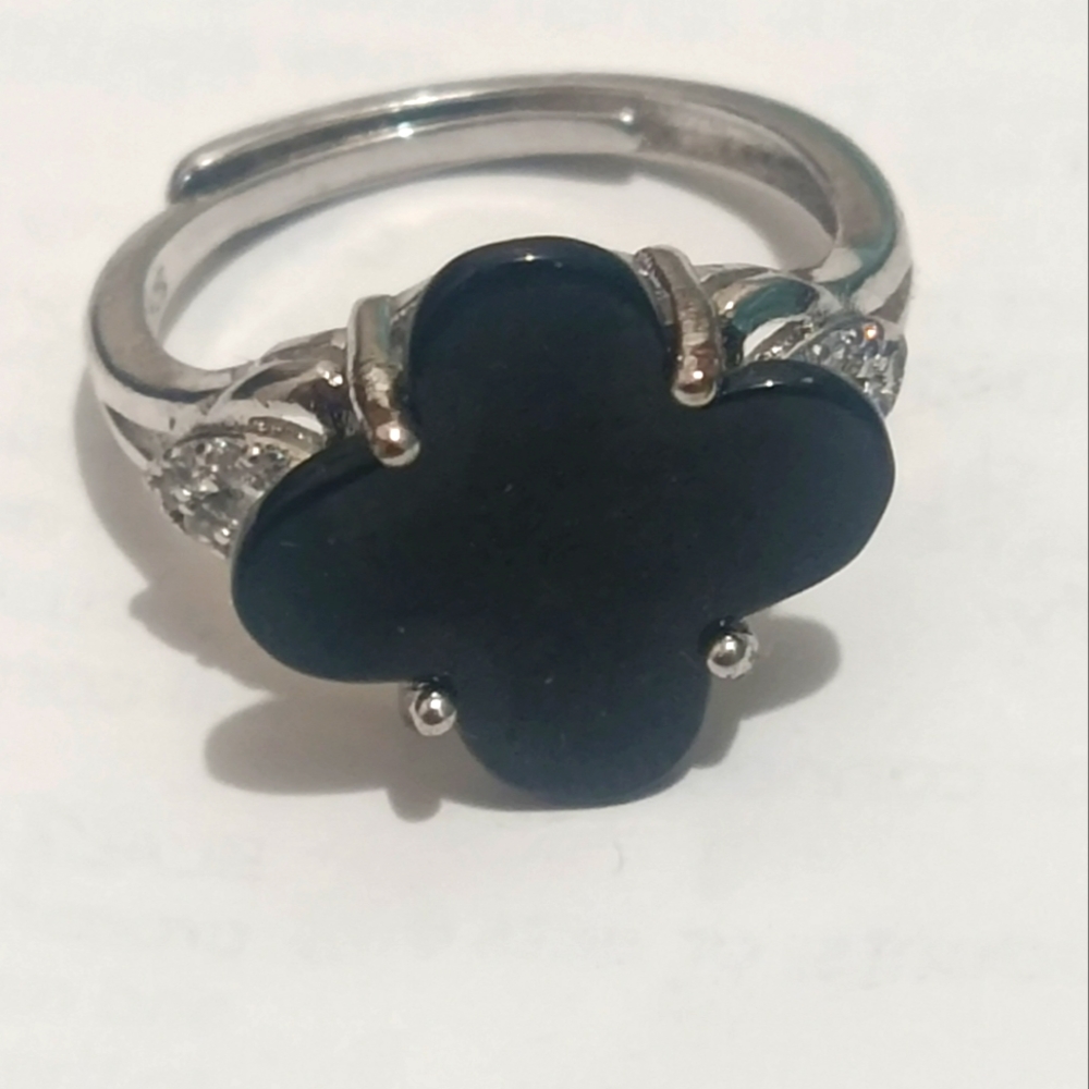 Myanmar type a lucky black jade with 925 silver ring